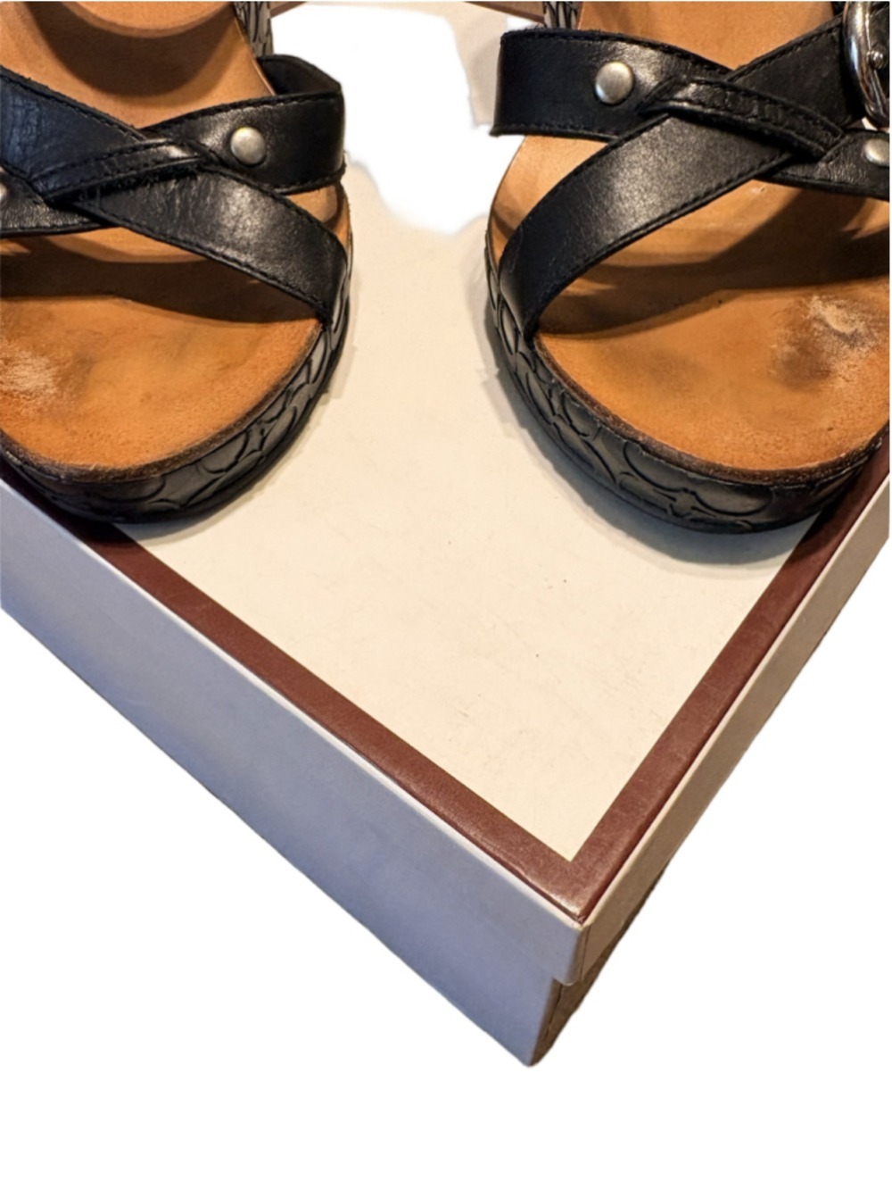 Coach Elize Patent Leather Wedge Sandals Size 8 Black - Picture 6 of 7